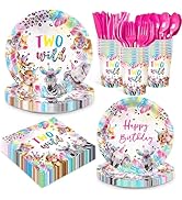 168pcs Two Wild Birthday Party Supplies Party Plates Napkins Safari Jungle Animal Disposable Tabl...