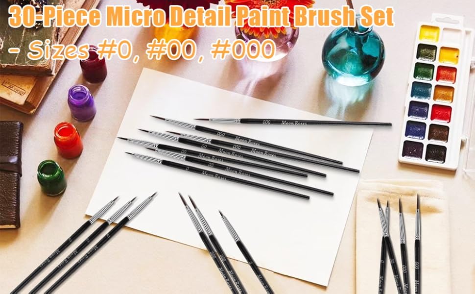 30-Piece Micro Detail Paint Brush Set – Sizes #0, #00, #000