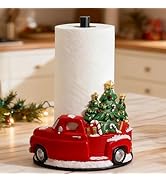 ZUNTO Christmas Paper Towel Holder with Red Truck, Resin Christmas Desk Decor for Kitchen Freesta...