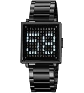 Gosasa Men’s Square Word-Matrix LED Watch Read Time in Words 30?m Waterproof Big Face Multifuncti...
