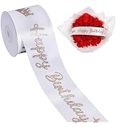TONIFUL White Glitter Happy Birthday Satin Ribbon 2 Inch x 10 Yards Wide Printed Shiny Ribbon for...