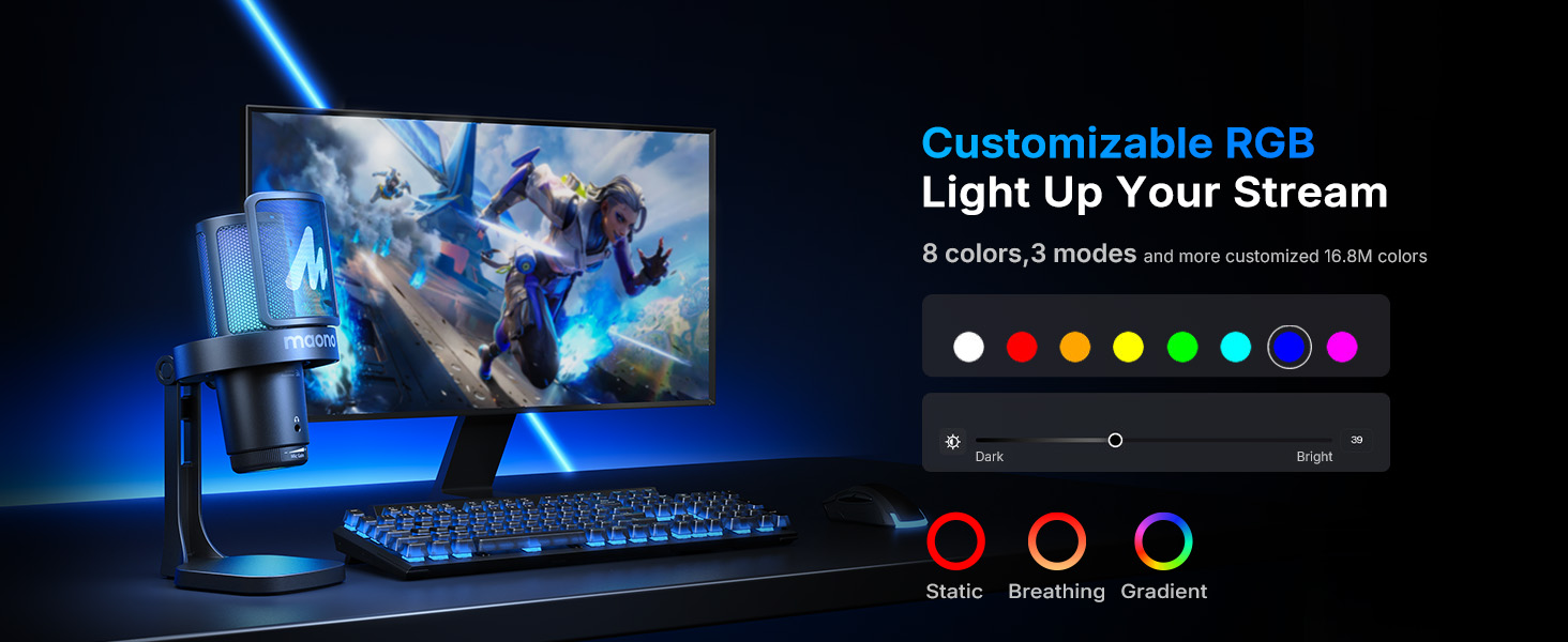 wireless gaming usb microphone for pc,rgb mic
