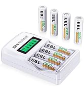 EBL Rechargeable AA Batteries with LCD Battery Charger, 8 Pack of 2800mAh High Capacity Ni-MH AA ...