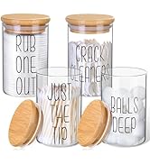 4 Pack Qtip Holder Glass Dispenser with Bamboo Lids for Bathroom Organization, Apothecary Jars fo...