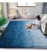 DweIke Luxury Fluffy Kids Rugs for Living Room Bedroom, 4x6 Feet Shaggy Gradient Navy Blue Area R...