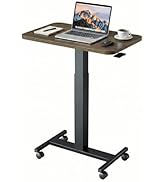 HUANUO Small Rolling Laptop Standing Desk, Height Adjustable Mobile T-Base Desk with Lockable Cas...