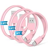 3-Pack Pink [3.3FT+3.3FT+6FT] USB A to USB C Cable,USB to USB C Car Carplay Cable for iPhone 16 1...