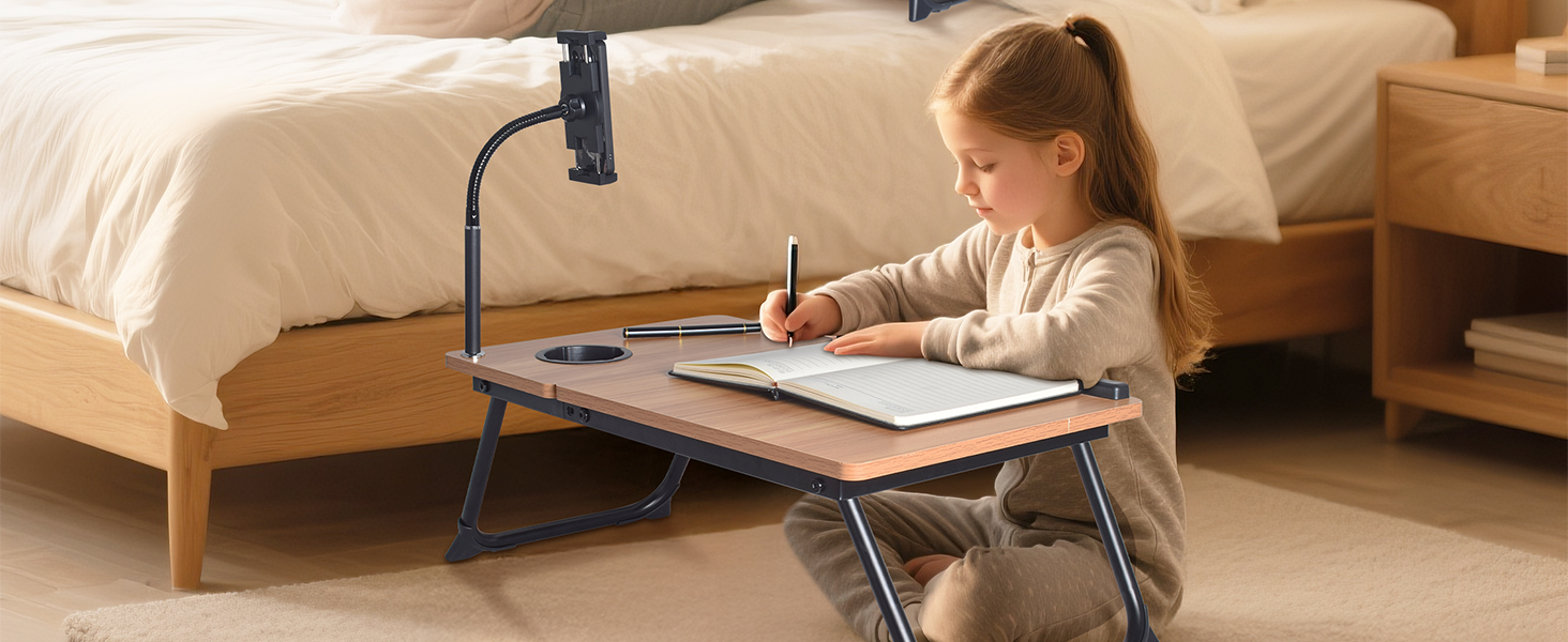 Portable Foldable Laptop Lap Desk with Gooseneck Tablet Holder Mount for Bed and Couch