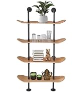 Industrial Shelves - 4 Tier Industrial Decor Pipe Bookcase Using 7 Ply Skateboard Decks - Natural...