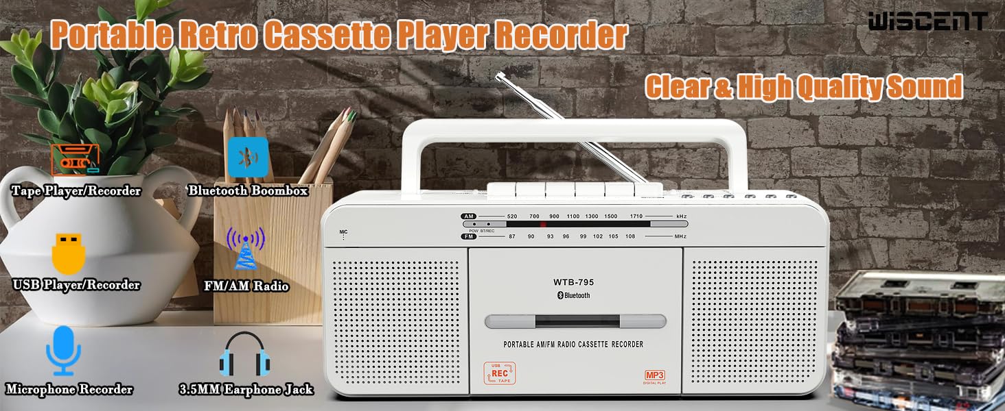 Cassette Tape Player Recorder retro stereo white