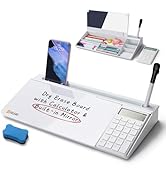 SELEAD Desktop Glass Whiteboard with Calculator &amp; Built-in Mirror, Dry Erase White Board Computer...