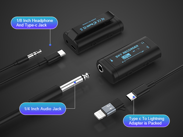 1/4 and 1/8 inch Audio Jack with Type c To Lightning Adapteri
