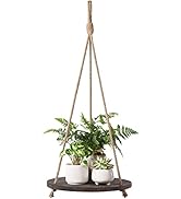 Dahey Hanging Plant Shelf Round Wood Rope Hanging Floating Shelf Vintage Home Decor Display Plant...