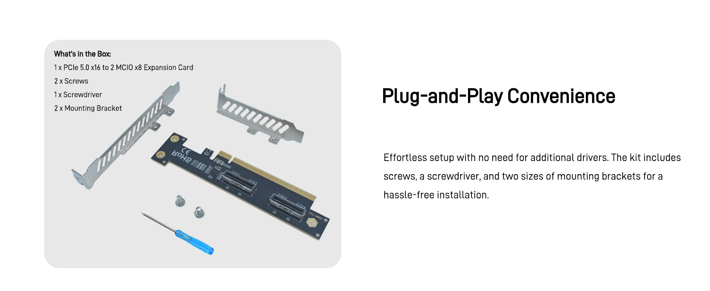 LetLinkSo Gen5 PCIe 5.0 x16 to 2 MCIO x8 8i U.2 Connector NVMe SSD Adapter Card
