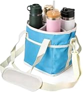 Insulated Drink Carrier Bag, 4 Compartment Leakproof Drink Tote with Divider, Reusable Beverage C...