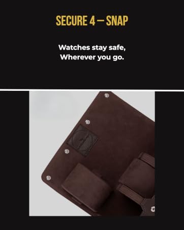 Watch travel case with 4 secure snap buttons, keeping timepieces safe during travel or storage.