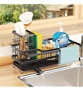 GUUKAR Sponge Holder for Kitchen Sink, Self-draining Sink Organizer with Towel Rack and Brush Hol...