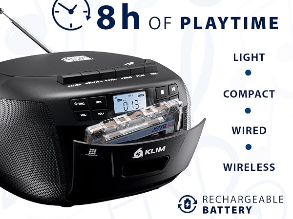 CD Player &amp; Cassette Tape Player with Case, Bluetooth Boombox, AM/FM Radio, Stereo Sound