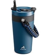 16 oz Insulated Coffee Mug for Work: 2-in-1 Straw Flip Lid, Keep Cold 24H, Fit in Car Cupholder, ...