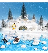 Warmtree 46 Pcs Arctic Animals Figurines Set Includes 22 Polar Bear Penguin Animals Figurines 6 M...