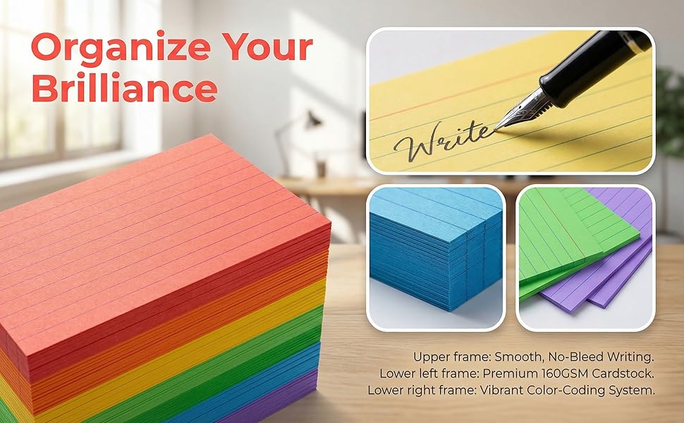 Neon-colored index cards 3x5 300 Pack