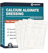 Ceeport Calcium Alginate Wound Dressing Pads, 4'' x 4'' Patches [10 Individual Pack], High Absorb...