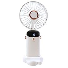 White portable fan with base that holds it upright