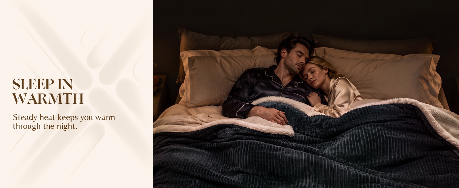 Electric heated blanket for bedroom, steady even heat all night, auto shut-off for safe warm sleep