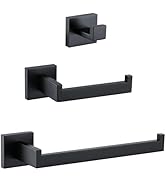 3 Pieces Matte Black Bathroom Hardware Accessories Set Includes Towel Ring Toilet Paper Holder To...