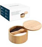 KITCHENDAO Bamboo Salt and Pepper Bowl Box Cellar Container Divided, Built-in Serving Spoon to Av...