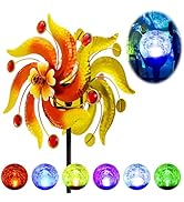 Solar Garden Decor of Wind Spinner, Solar Yard Decorations of Multi-Color LED Glass Ball,Yard Sta...