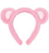 TIIZIISII Plush Rose Red Bear Ears Headband, Animal Ear Hairband for Women, Cute Cartoon Cosplay ...