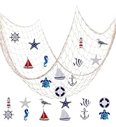 Vhxmaizxn 13pcs Nautical Fish Net Wall Decoration Nature Fishing Fishnet Wooden Decor Hangings St...