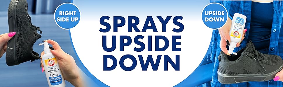 Sprays upside down, shoe refresher, aerosol free, pump spray