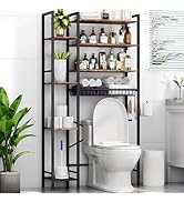 Kalrin 8-Tier Over The Toilet Storage with Side Rack, Over Toilet Storage Rack with Adjustable Sh...