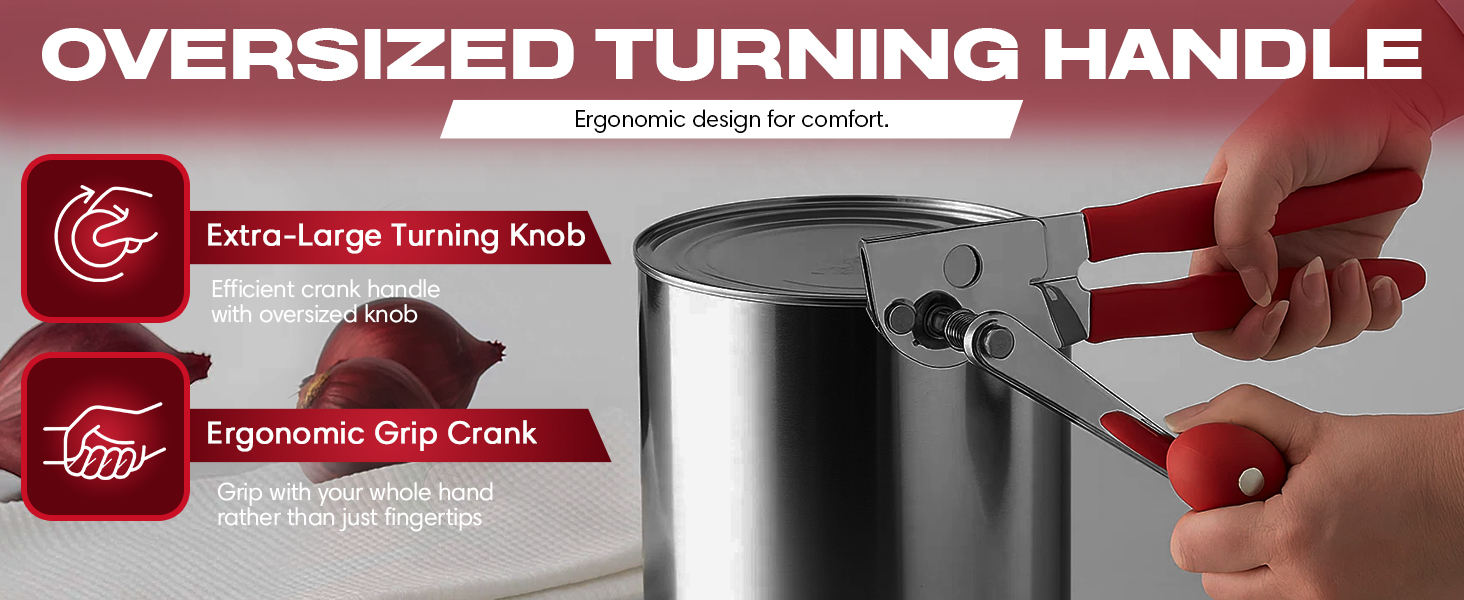 Can Opener Heavy Duty - Manual Hand Crank for Large Cans with Anti-Slip Grip - Stainless Steel