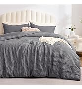 EXQ Home Waffle Comforter Queen Size - Super Soft Embossed Design Comforter Set 3 Pieces, Grey 3D...