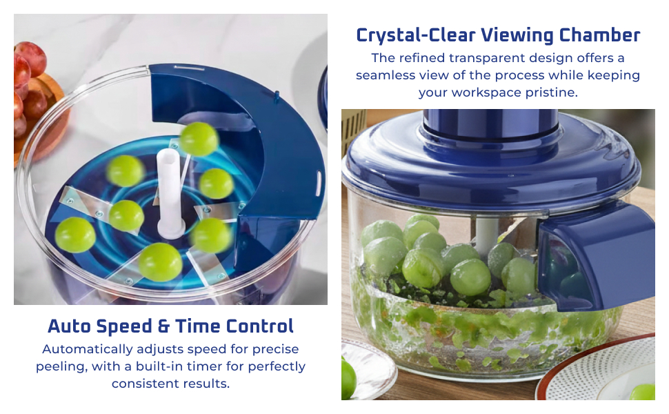 Automatically adjusts speed for precise peeling, with a built-in timer for perfectly