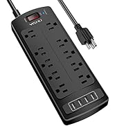 Power Strip, YISHU Surge Protector with 10 Outlets and 4 USB Ports, 6 Feet Extension Cord (Black)
