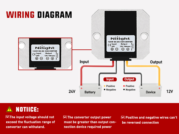 Nilight 120W 24V to 12V 10A DC Converter Regulator Reducer Golf Cart Voltage Converter Regulator