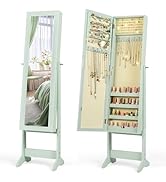 Giantex Jewelry Armoire with Full Length Mirror, Standing Jewelry Cabinet Organizer with 3 Tiltin...
