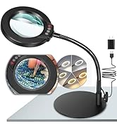 Krstlv 10X Magnifying Glass with Light and Stand, 5 Color Modes Stepless Dimmable LED Lighted Des...