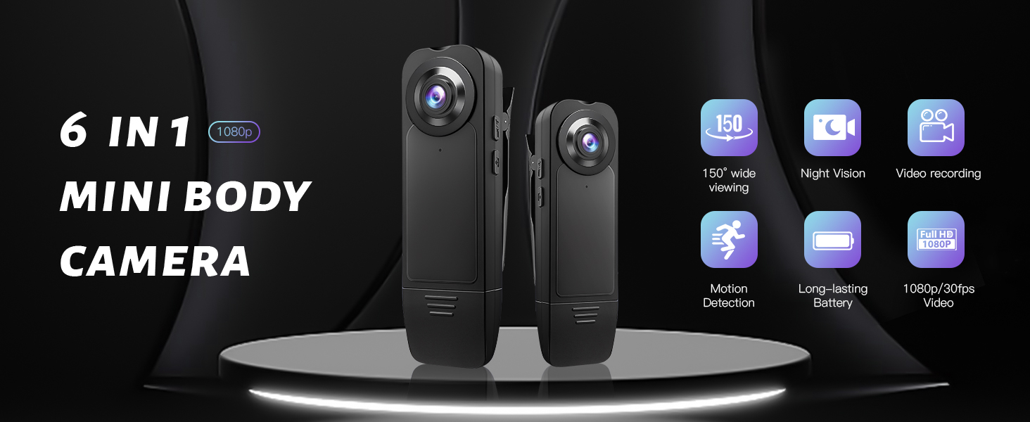 6 in 1 mini body camera , 150 Degree , night Vision ,Video and motion Recording , Long battery life