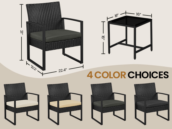 3-Piece Patio Set Rattan Chairs &amp; Table