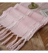 Niviy Pink Table Runner 72 Inches Long with Tassels, Birthday Table Decorations Farmhouse Rustic ...