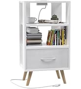 Aenuert Night Stand with Charging Station, White Kids Nightstand with Drawer, 3-Tier Nursery Beds...