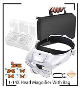 eSynic Comfortable Head Magnifier with Light Storage Case Rechargeable 1X-14X 5 Acrylic Lenses Do...