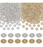 PH PandaHall 400PCS 9mm Flower Spacer Beads, 2 Colors Tibetan Alloy Daisy Metal Spacers Snowflake...