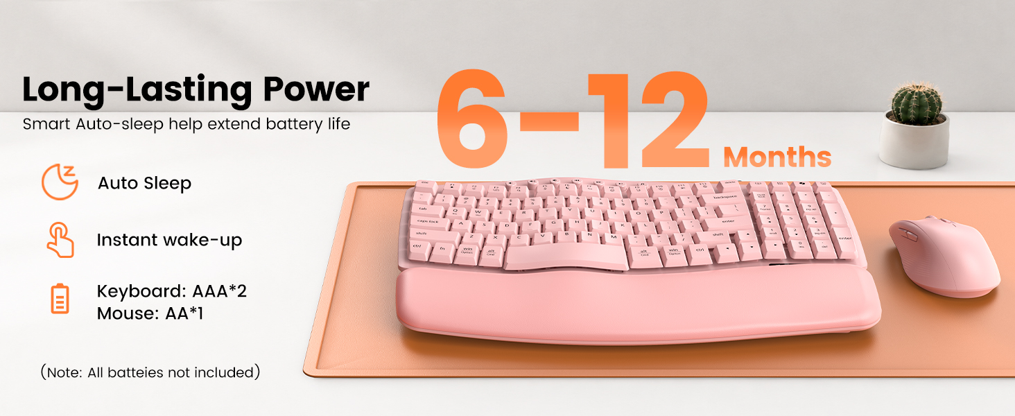 Wave Keys Ergonomic Wireless Keyboard and Mouse Combo
