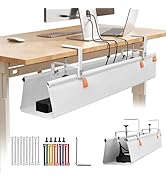SUREUP9 No Drill Under Desk Cable Management Tray, 36" Cord Organizer with Clamp, Fabric Cable Ma...